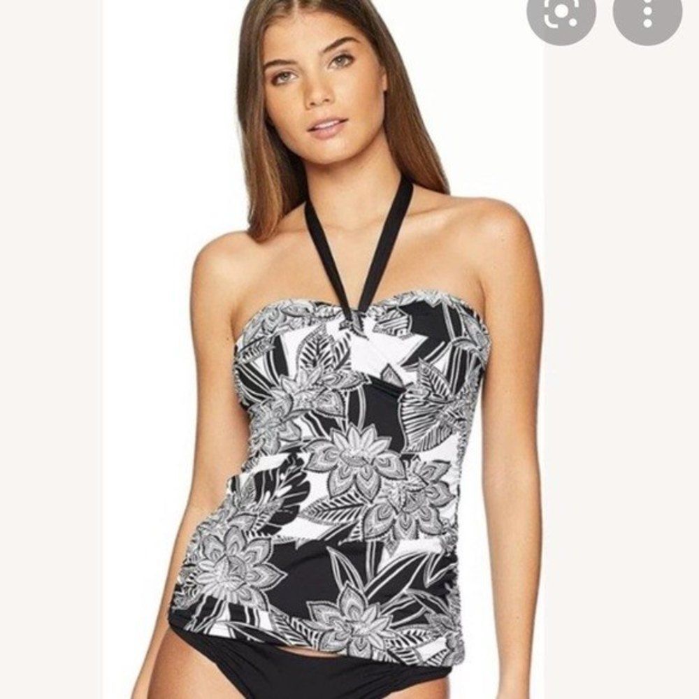 Lauren Ralph Lauren Black & White Floral Halter Tankini Top Sz 6
